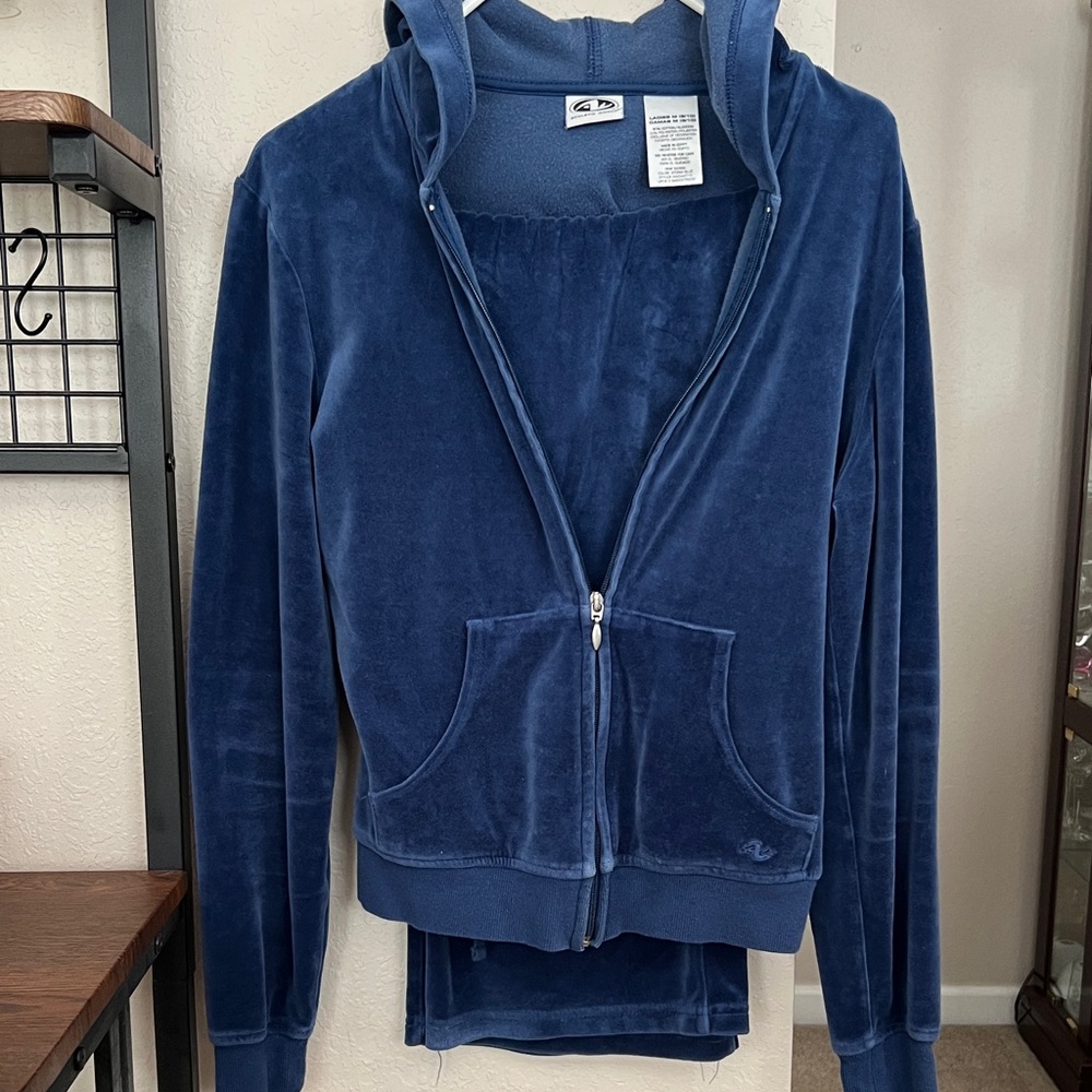 Athletic Works Blue Velour Zip Up Hooded Set.